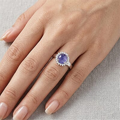 Tanzanite and Moissanite 1.70 ctw Ring in Sterling Silver (Size 11.5)
