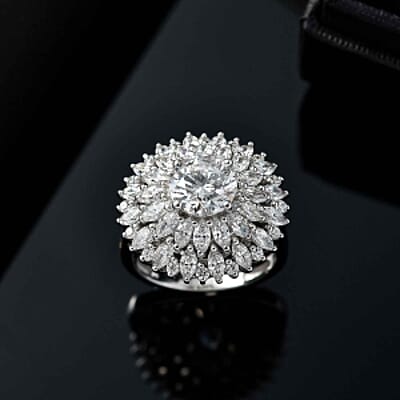 Swarovski Zirconia 7.42 ctw Ring in Rhodium Over Sterling Silver (Size 8)