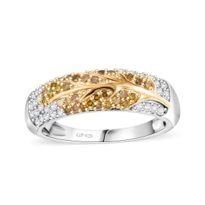 GP Italian Garden Collection Yellow and White Diamond 0.50 ctw Tree of Life Ring in Vermeil YG and Rhodium Over Sterling Silver (Size 10.0) 
