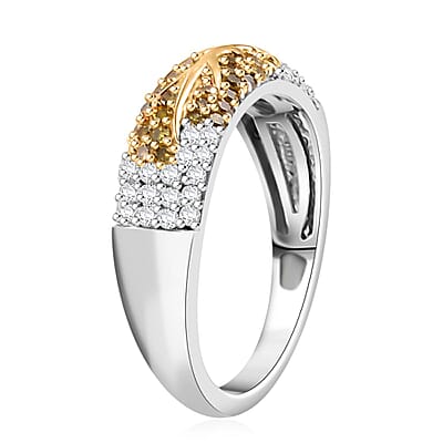GP Italian Garden Collection Yellow and White Diamond 0.50 ctw Tree of Life Ring in Vermeil YG and Rhodium Over Sterling Silver (Size 10.0) 