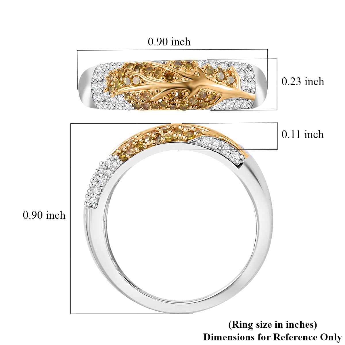 GP Yellow and White Diamond 0.50 ctw Ring in Rhodium Over Sterling Silver (Size 10.0)  image number 5