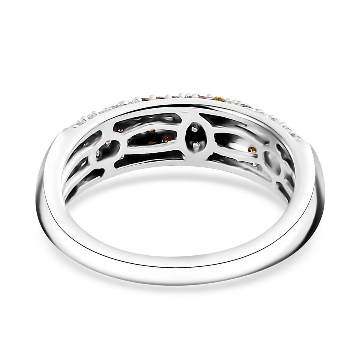 GP Italian Garden Collection Yellow and White Diamond 0.50 ctw Tree of Life Ring in Vermeil YG and Rhodium Over Sterling Silver (Size 7.0)  image number 4