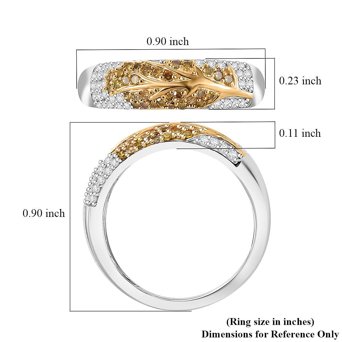 GP Italian Garden Collection Yellow and White Diamond 0.50 ctw Tree of Life Ring in Vermeil YG and Rhodium Over Sterling Silver (Size 7.0)  image number 5