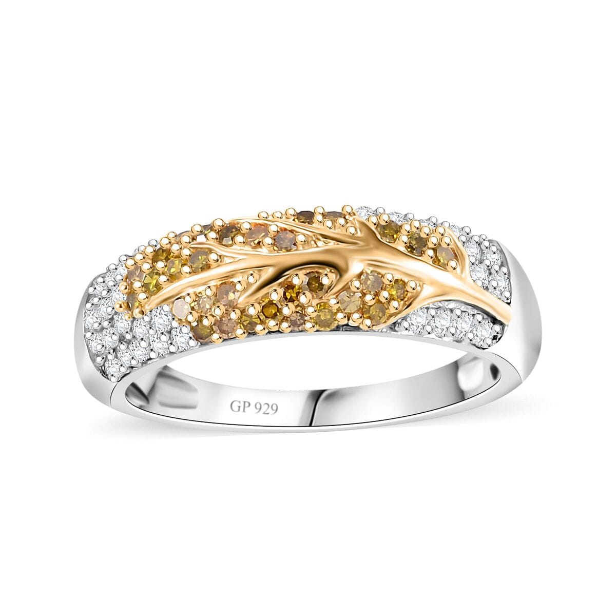 GP Italian Garden Collection Yellow and White Diamond 0.50 ctw Tree of Life Ring in Vermeil YG and Rhodium Over Sterling Silver (Size 9.0)  image number 0