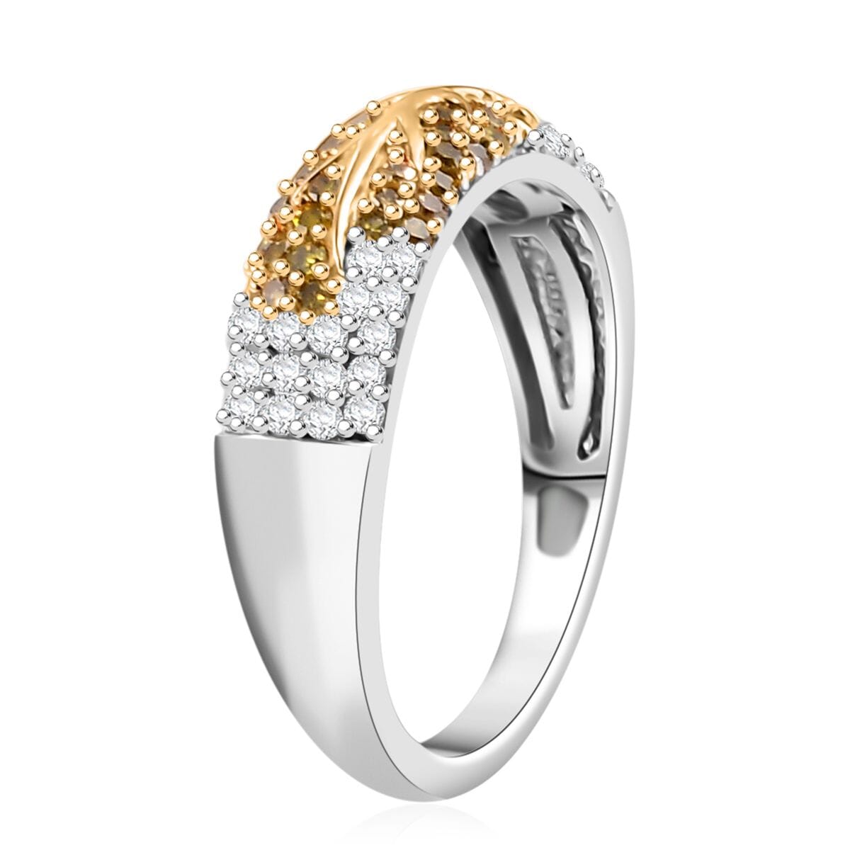 GP Italian Garden Collection Yellow and White Diamond 0.50 ctw Tree of Life Ring in Vermeil YG and Rhodium Over Sterling Silver (Size 9.0)  image number 3