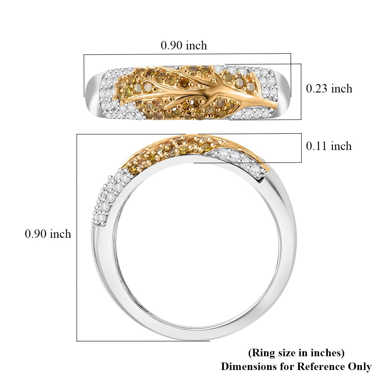GP Italian Garden Collection Yellow and White Diamond 0.50 ctw Tree of Life Ring in Vermeil YG and Rhodium Over Sterling Silver (Size 9.0)  image number 5