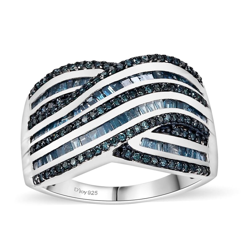 D'Joy Blue Diamond 1.00 ctw Bridge Over Ring in Rhodium Over Sterling Silver (Size 10.0)