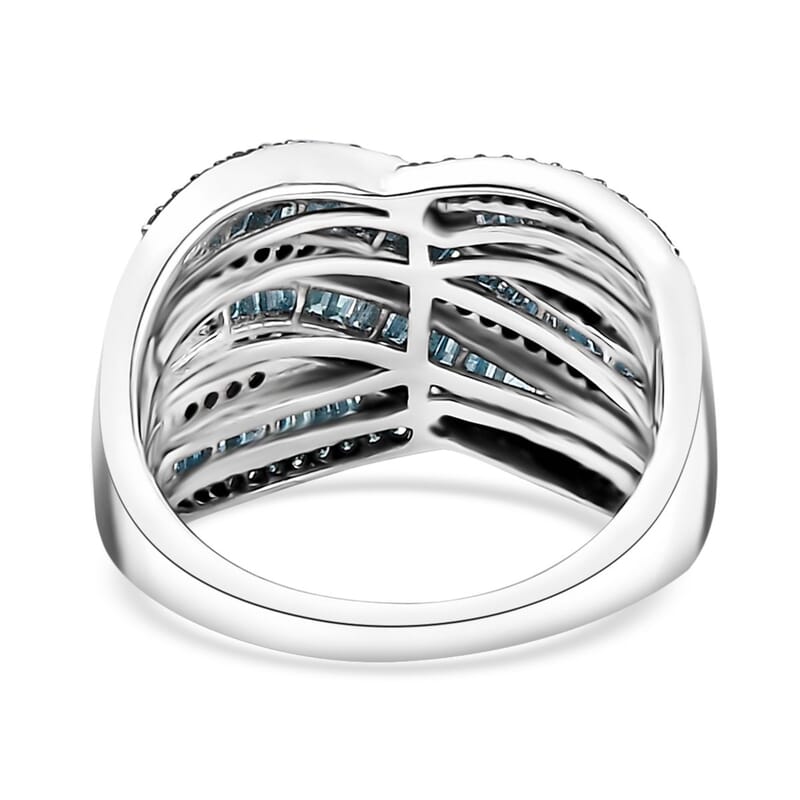D'Joy Blue Diamond 1.00 ctw Bridge Over Ring in Rhodium Over Sterling Silver (Size 10.0)