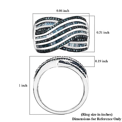 D'Joy Blue Diamond 1.00 ctw Bridge Over Ring in Rhodium Over Sterling Silver (Size 10.0)