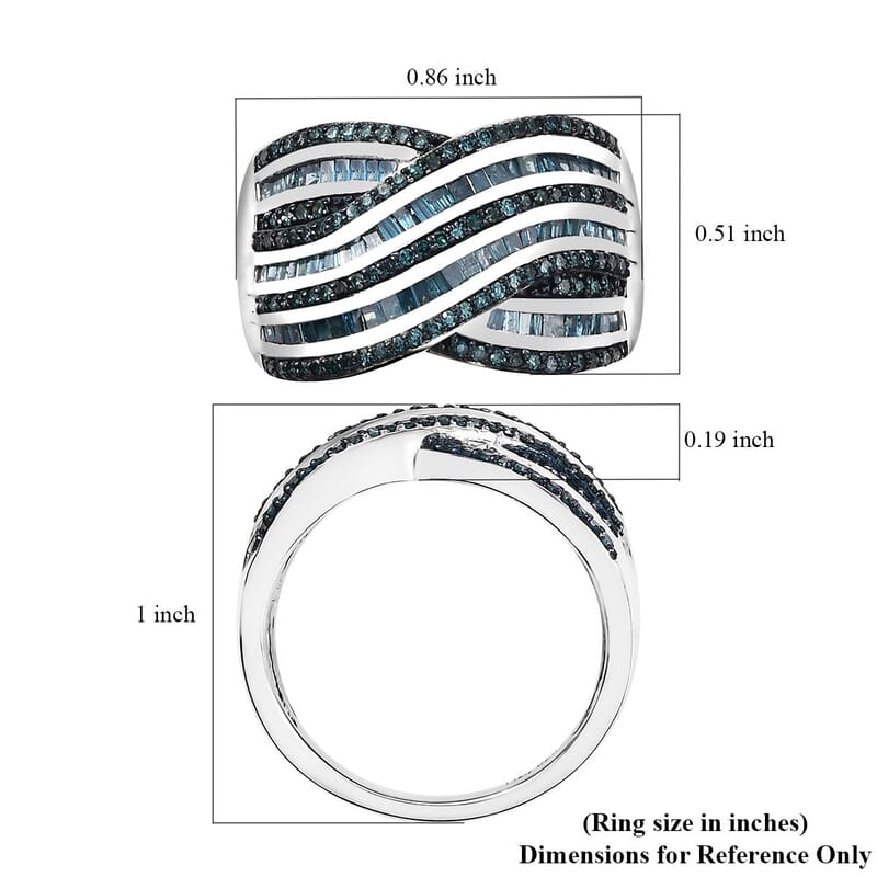 D'Joy Blue Diamond 1.00 ctw Bridge Over Ring in Rhodium Over Sterling Silver (Size 10.0)