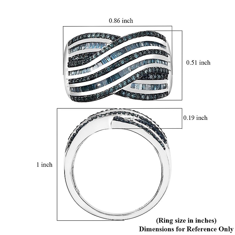 D'Joy Blue Diamond 1.00 ctw Bridge Over Ring in Rhodium Over Sterling Silver (Size 10.0)