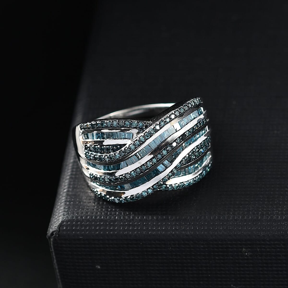 Blue Diamond 1.00 ctw Bridge Over Ring in Rhodium Over Sterling Silver (Size 6.0) image number 1