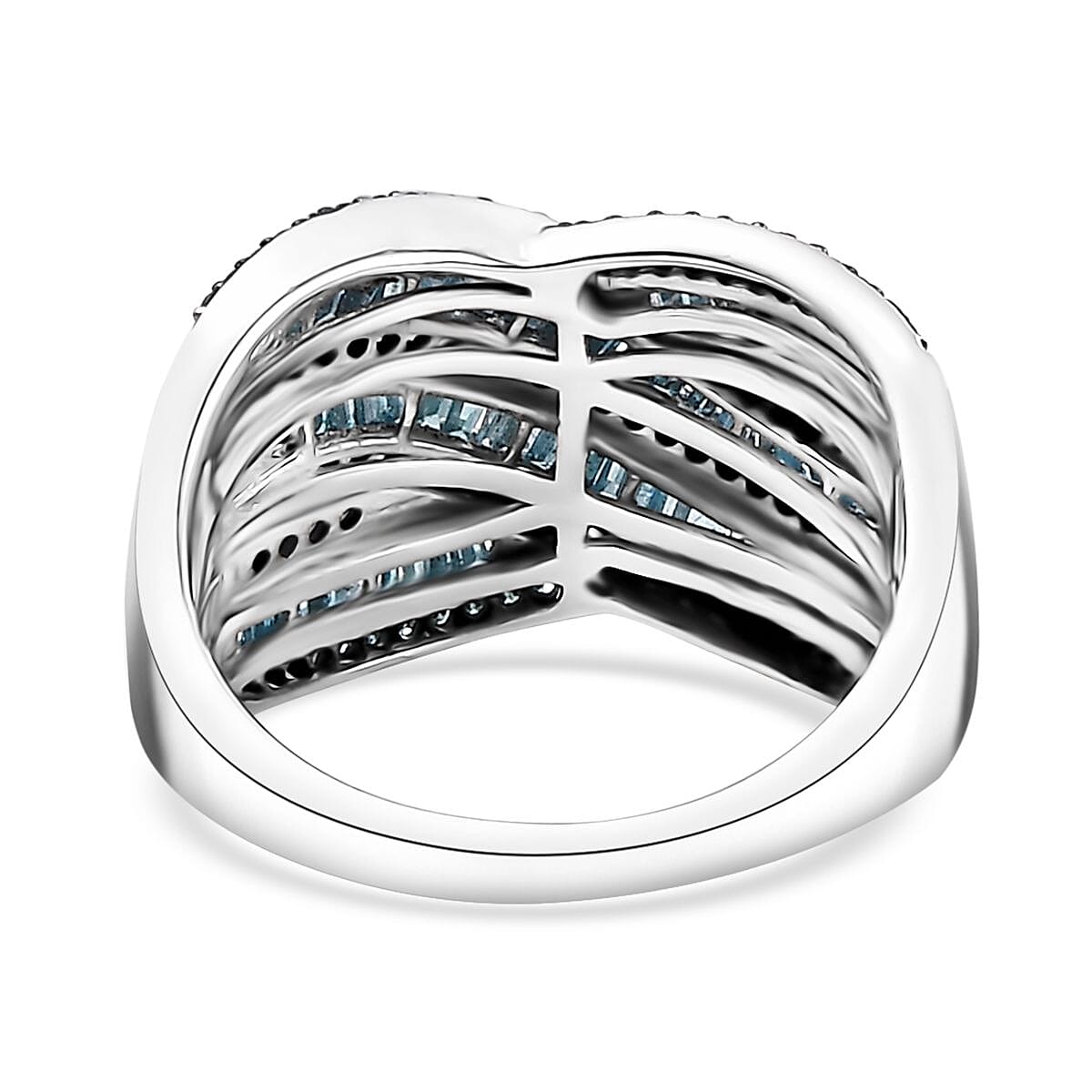 Blue Diamond 1.00 ctw Bridge Over Ring in Rhodium Over Sterling Silver (Size 7.0) image number 4