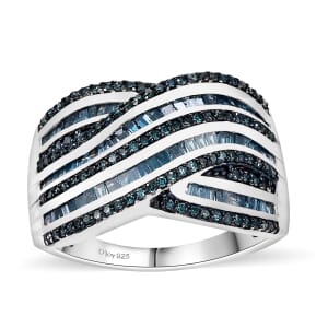 Blue Diamond 1.00 ctw Bridge Over Ring in Rhodium Over Sterling Silver (Size 9.0)