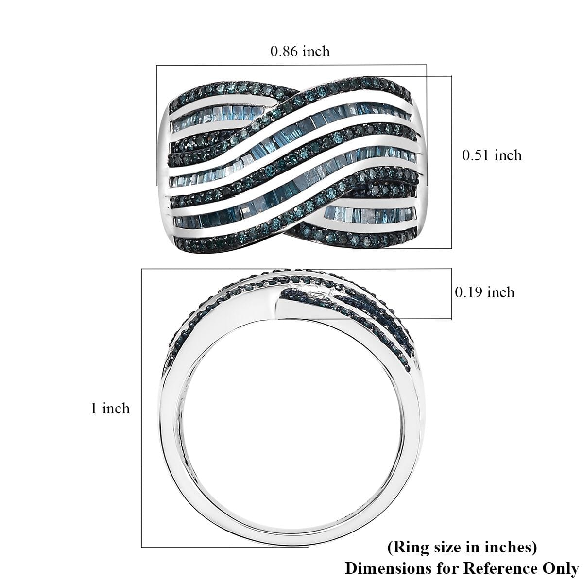 Blue Diamond 1.00 ctw Bridge Over Ring in Rhodium Over Sterling Silver (Size 9.0) image number 5