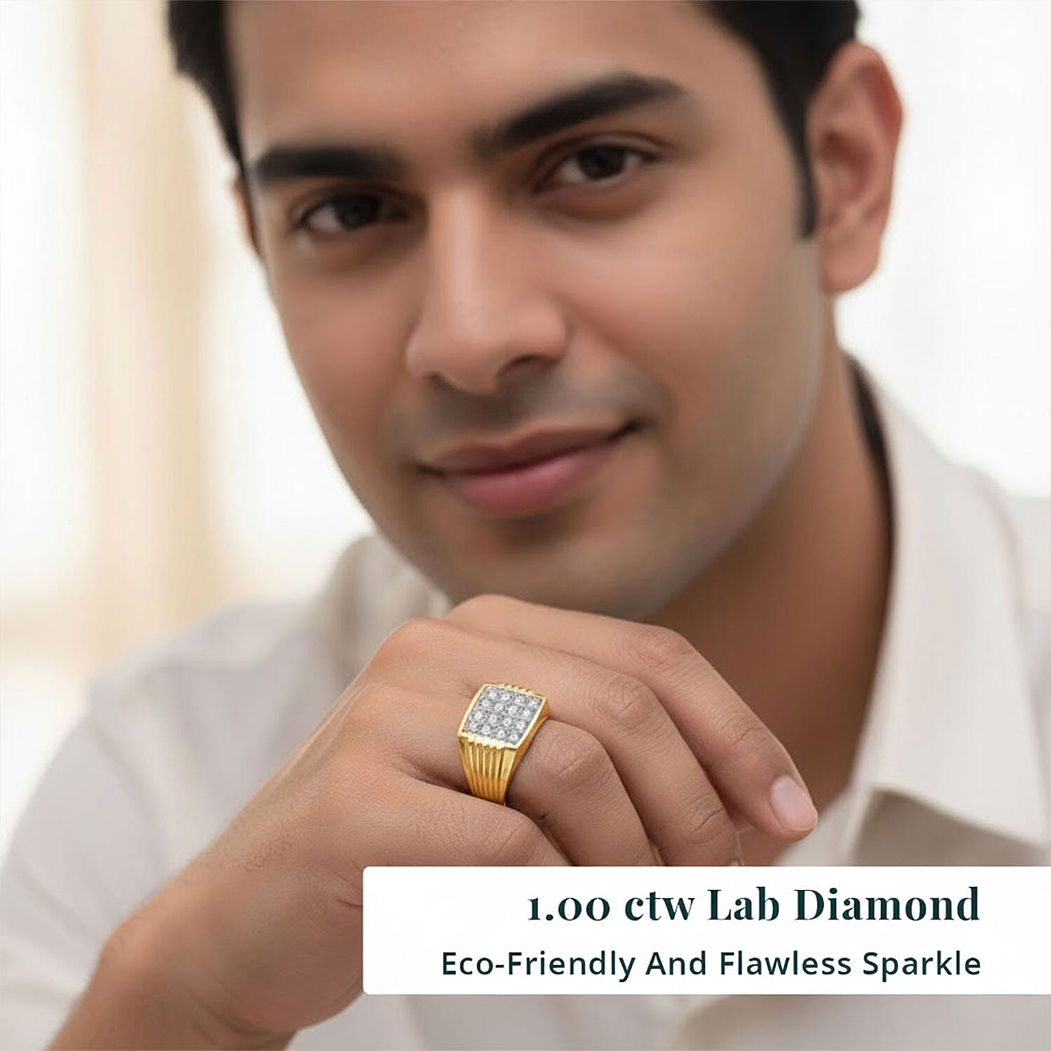 Luxuriant Lab Grown Diamond G-H SI 1.00 ctw Men's Ring in 18K Vermeil Yellow Gold Over Sterling Silver (Size 10.0)