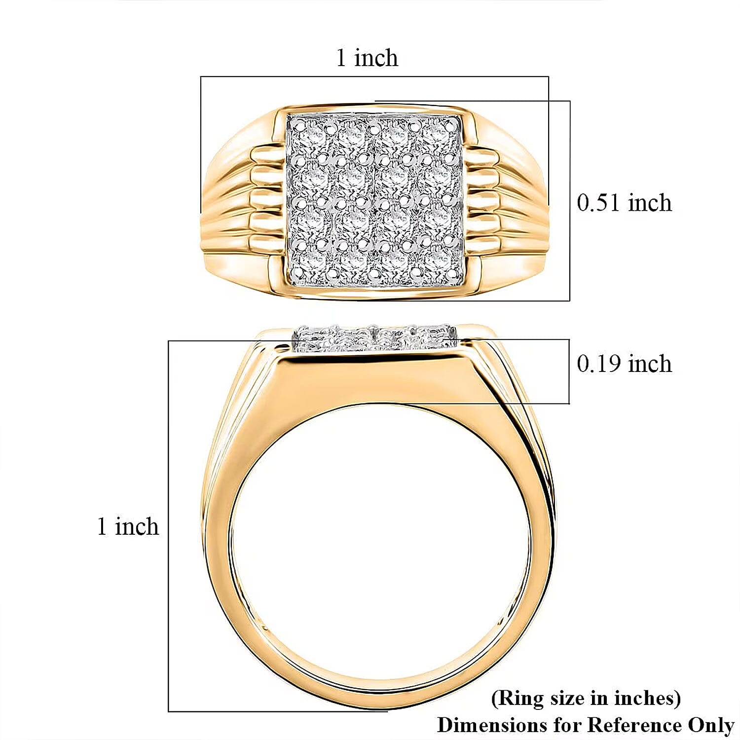 Luxuriant Lab Grown Diamond G-H SI 1.00 ctw Men's Ring in 18K Vermeil Yellow Gold Over Sterling Silver (Size 10.0)