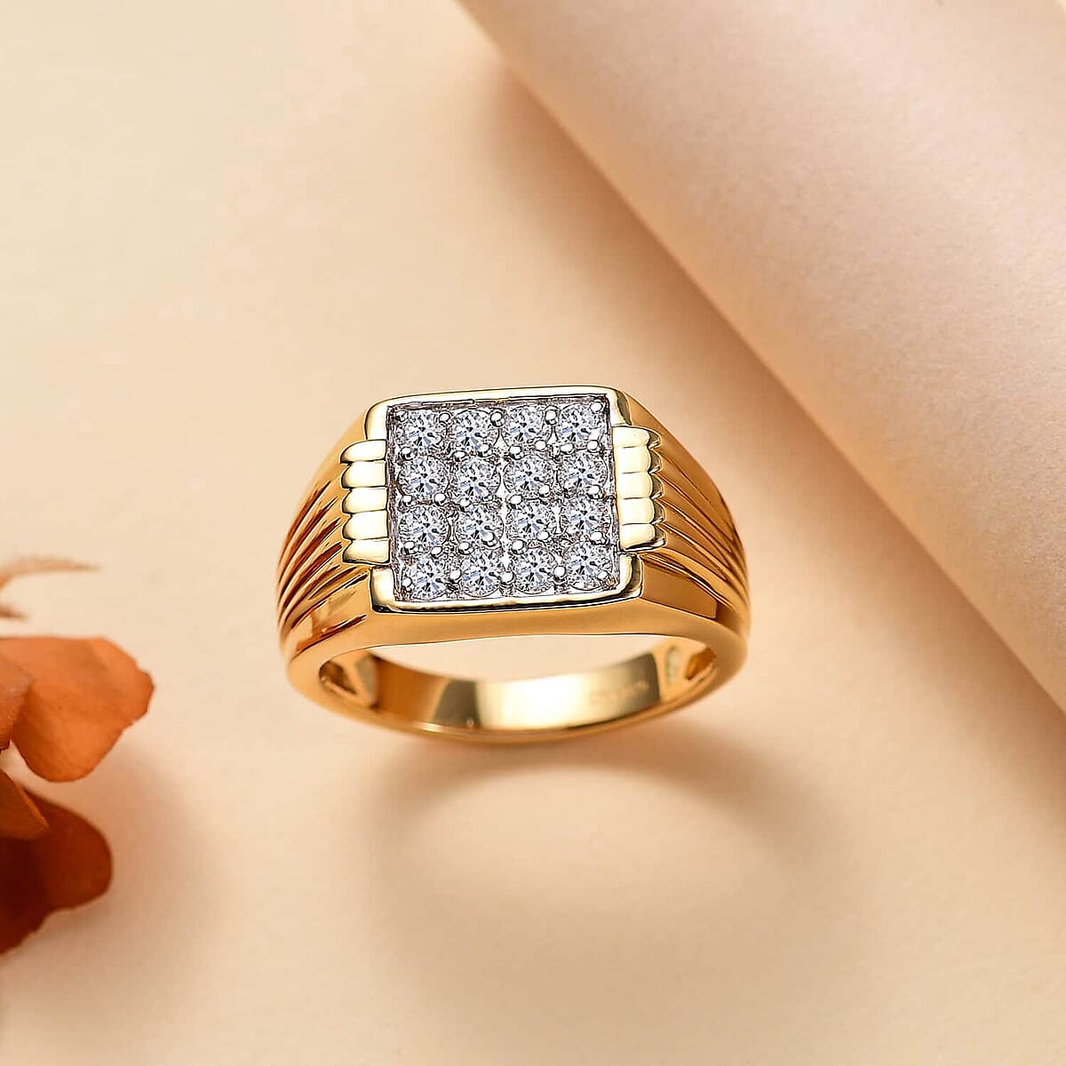 Luxuriant Lab Grown Diamond G-H SI 1.00 ctw Men's Ring in 18K Vermeil Yellow Gold Over Sterling Silver (Size 12.0) image number 1