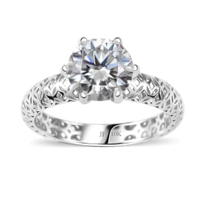 10K White Gold J Francis Embellished with Zirconia by Swarovski Solitaire Ring (Size 10.0) 3.35 ctw
