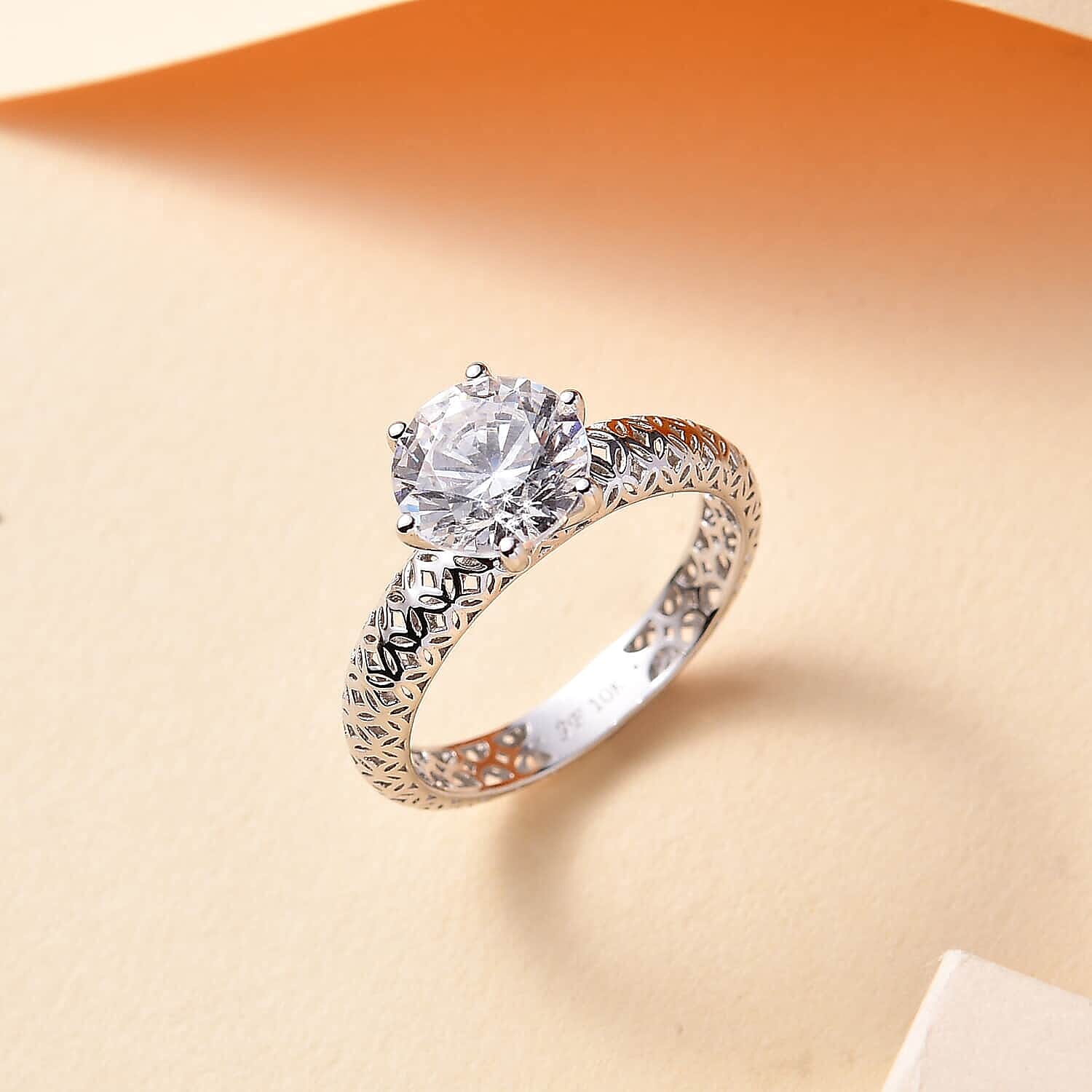 10K White Gold J Francis Embellished with Zirconia by Swarovski Solitaire Ring (Size 10.0) 3.35 ctw