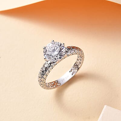 10K White Gold J Francis Embellished with Zirconia by Swarovski Solitaire Ring (Size 10.0) 3.35 ctw
