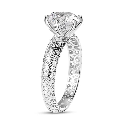10K White Gold J Francis Embellished with Zirconia by Swarovski Solitaire Ring (Size 10.0) 3.35 ctw