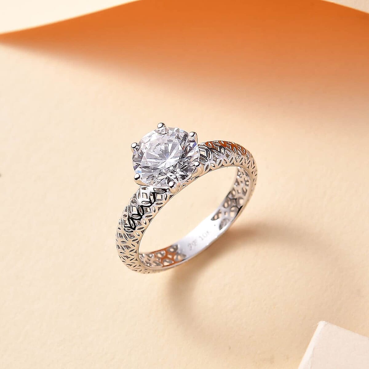 10K White Gold J Francis Embellished with Zirconia by Swarovski Solitaire Ring (Size 5.0) 3.35 ctw image number 1