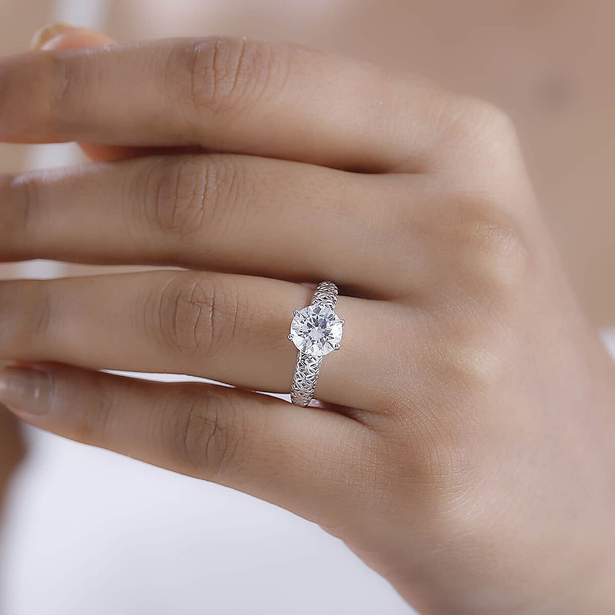 10K White Gold J Francis Embellished with Zirconia by Swarovski Solitaire Ring (Size 5.0) 3.35 ctw image number 2