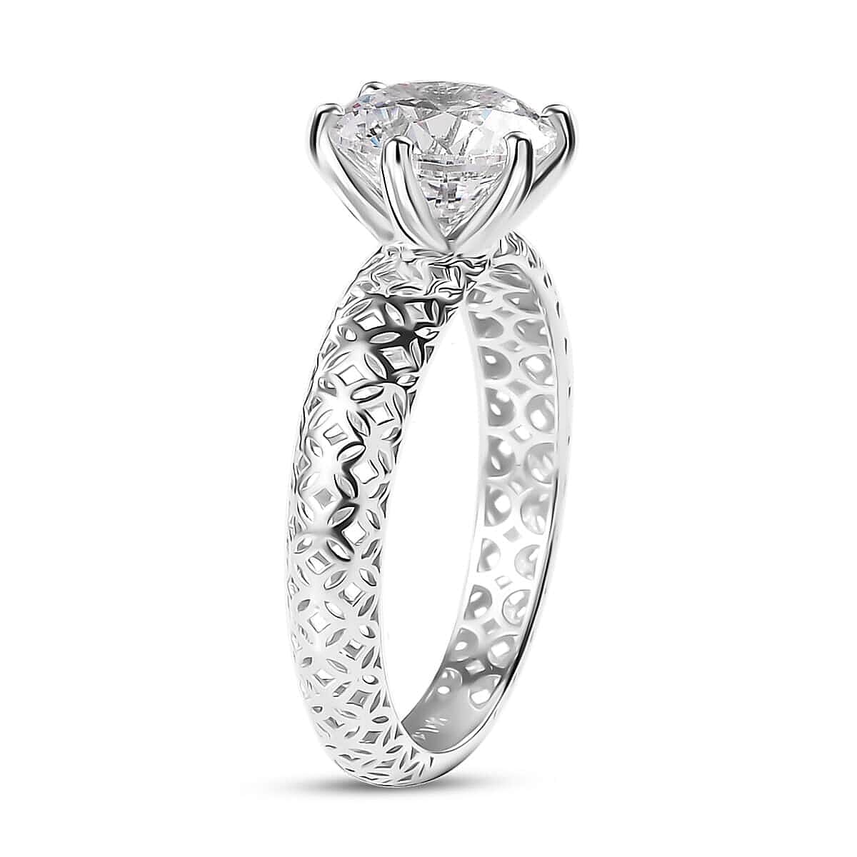 10K White Gold J Francis Embellished with Zirconia by Swarovski Solitaire Ring (Size 5.0) 3.35 ctw image number 3