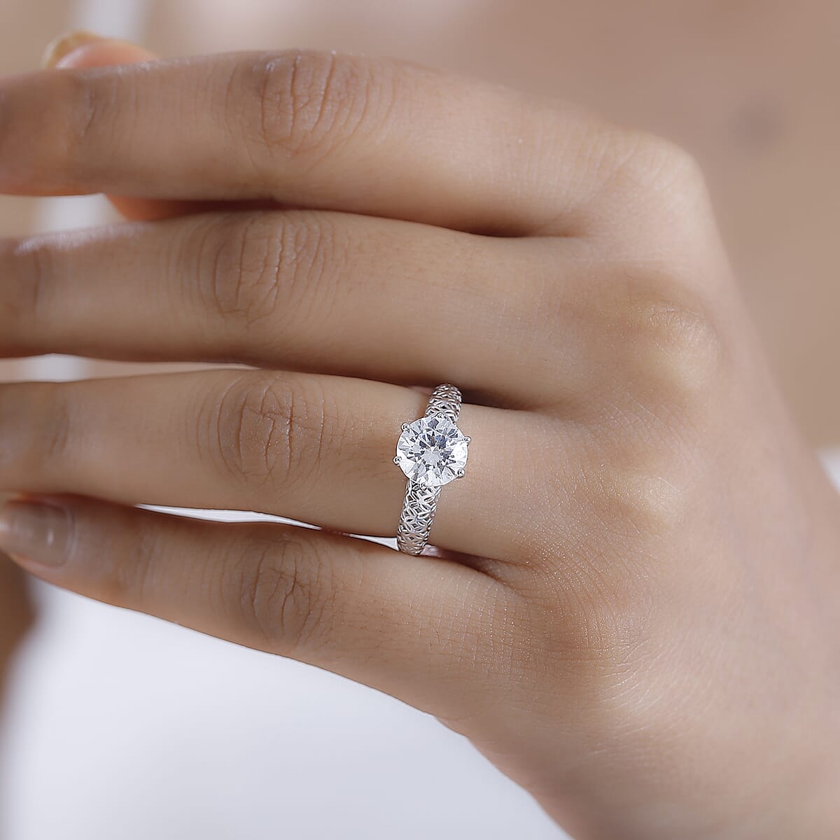 Mirage Collection J Francis Embellished with Zirconia by Swarovski 3.35 ctw Solitaire Ring in 10K White Gold (Size 8.0) image number 2
