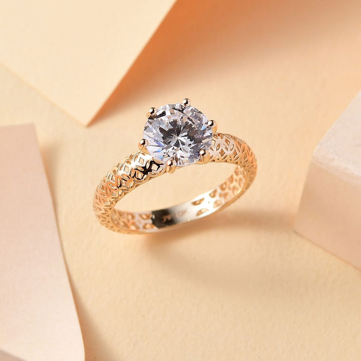 Mirage Collection J Francis Embellished with Zirconia by Swarovski 3.35 ctw Solitaire Ring in 10K Yellow Gold (Size 8.0) image number 1
