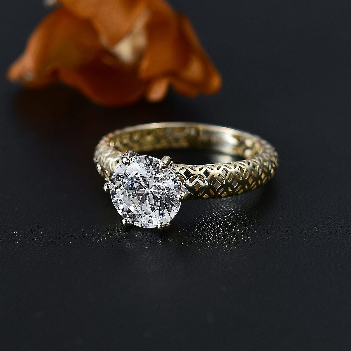 Mirage Collection J Francis Embellished with Zirconia by Swarovski 3.35 ctw Solitaire Ring in 10K Yellow Gold (Size 8.5) image number 2