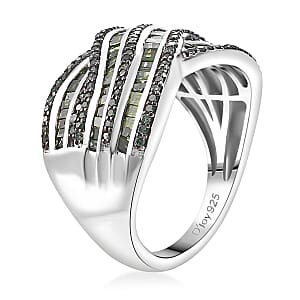 D'Joy Green Diamond 1.00 ctw Bridge Over Ring in Rhodium Over Sterling Silver (Size 6.0)