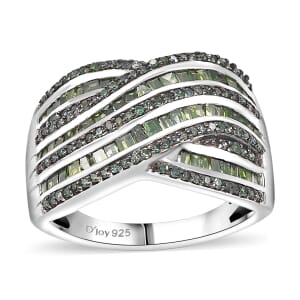 Green Diamond 1.00 ctw Bridge Over Ring in Rhodium Over Sterling Silver (Size 8.0)