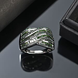 D'Joy Green Diamond 1.00 ctw Bridge Over Ring in Rhodium Over Sterling Silver (Size 8.0)