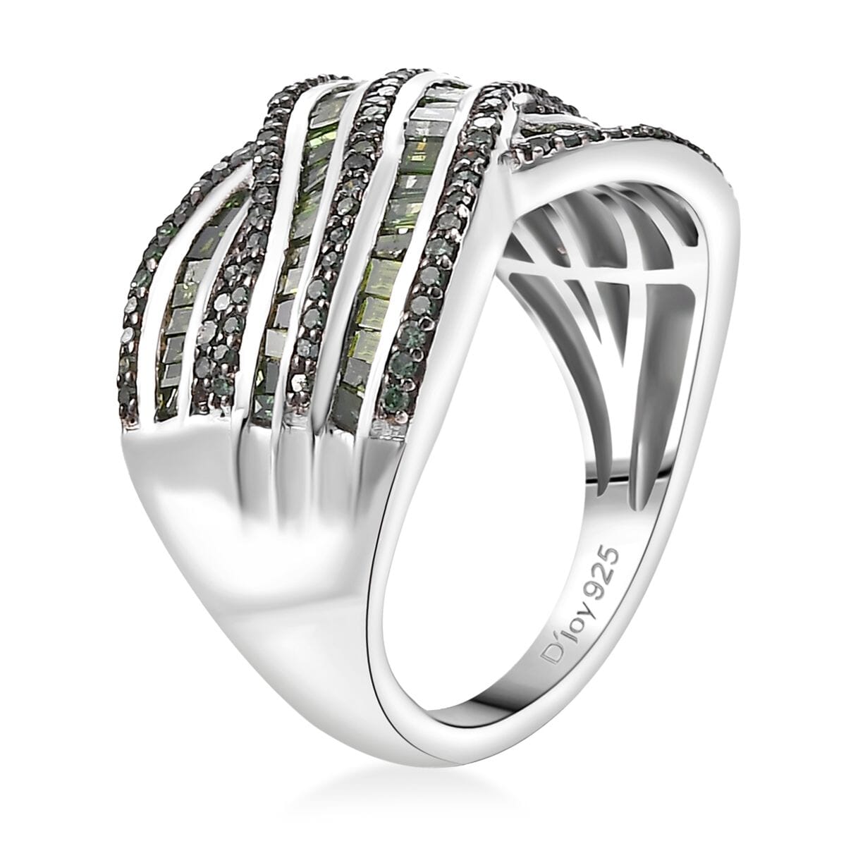 Green Diamond 1.00 ctw Bridge Over Ring in Rhodium Over Sterling Silver (Size 8.0) image number 3