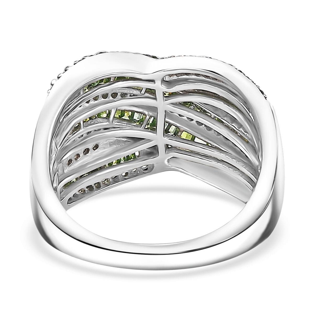 Green Diamond 1.00 ctw Bridge Over Ring in Rhodium Over Sterling Silver (Size 8.0) image number 4