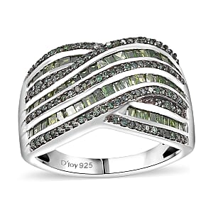 Green Diamond 1.00 ctw Bridge Over Ring in Rhodium Over Sterling Silver (Size 9.0)