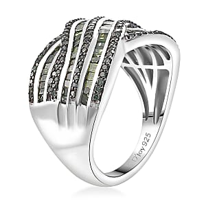 Green Diamond 1.00 ctw Bridge Over Ring in Rhodium Over Sterling Silver (Size 9.0)