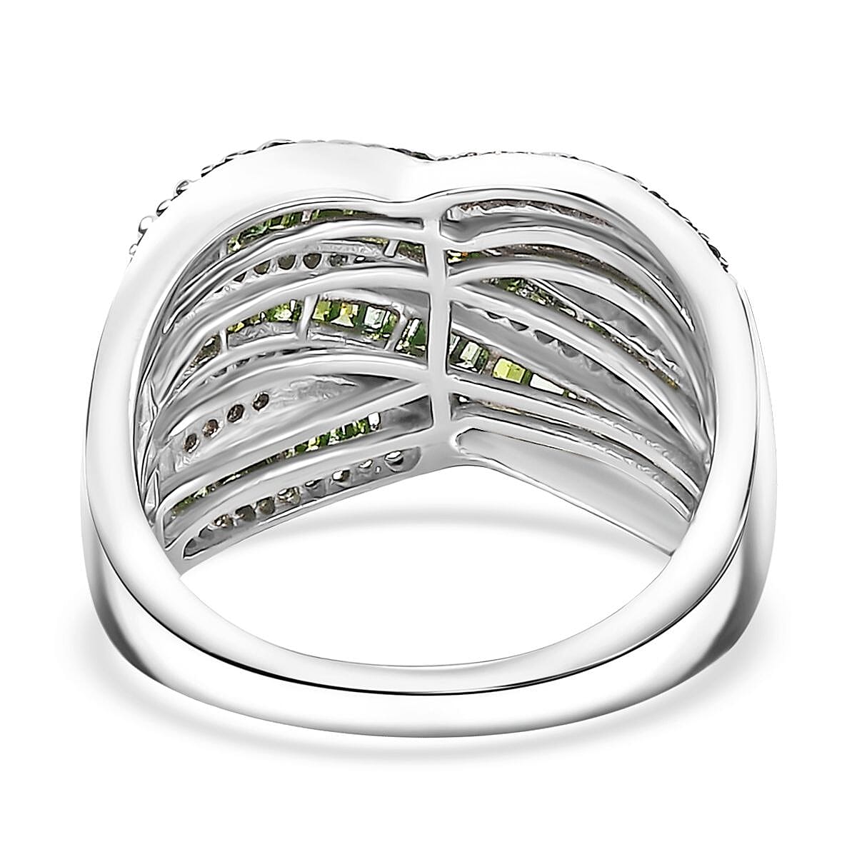 Green Diamond 1.00 ctw Bridge Over Ring in Rhodium Over Sterling Silver (Size 9.0) image number 4