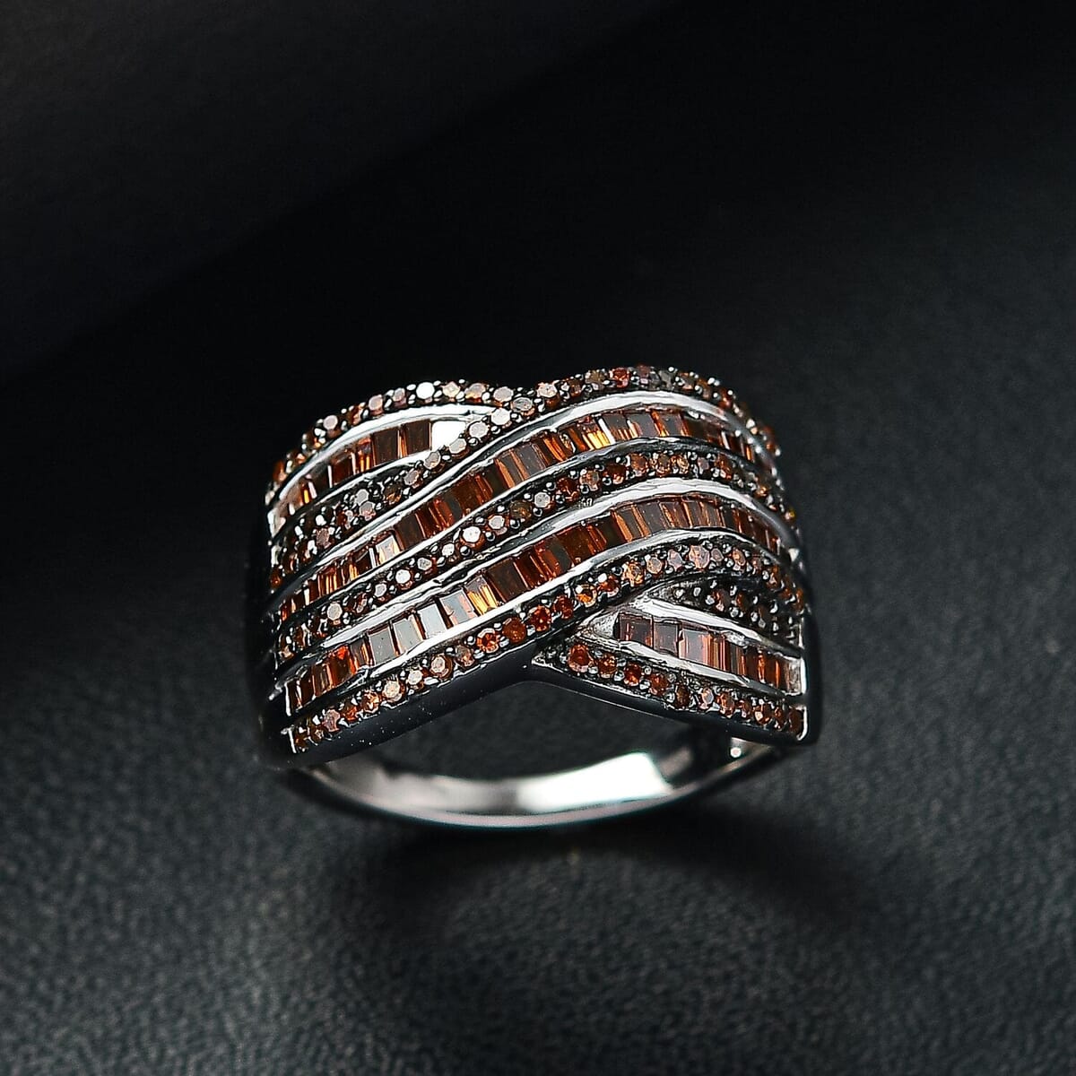 Red Diamond 1.00 ctw Bridge Over Ring in Rhodium Over Sterling Silver (Size 6.0) image number 1