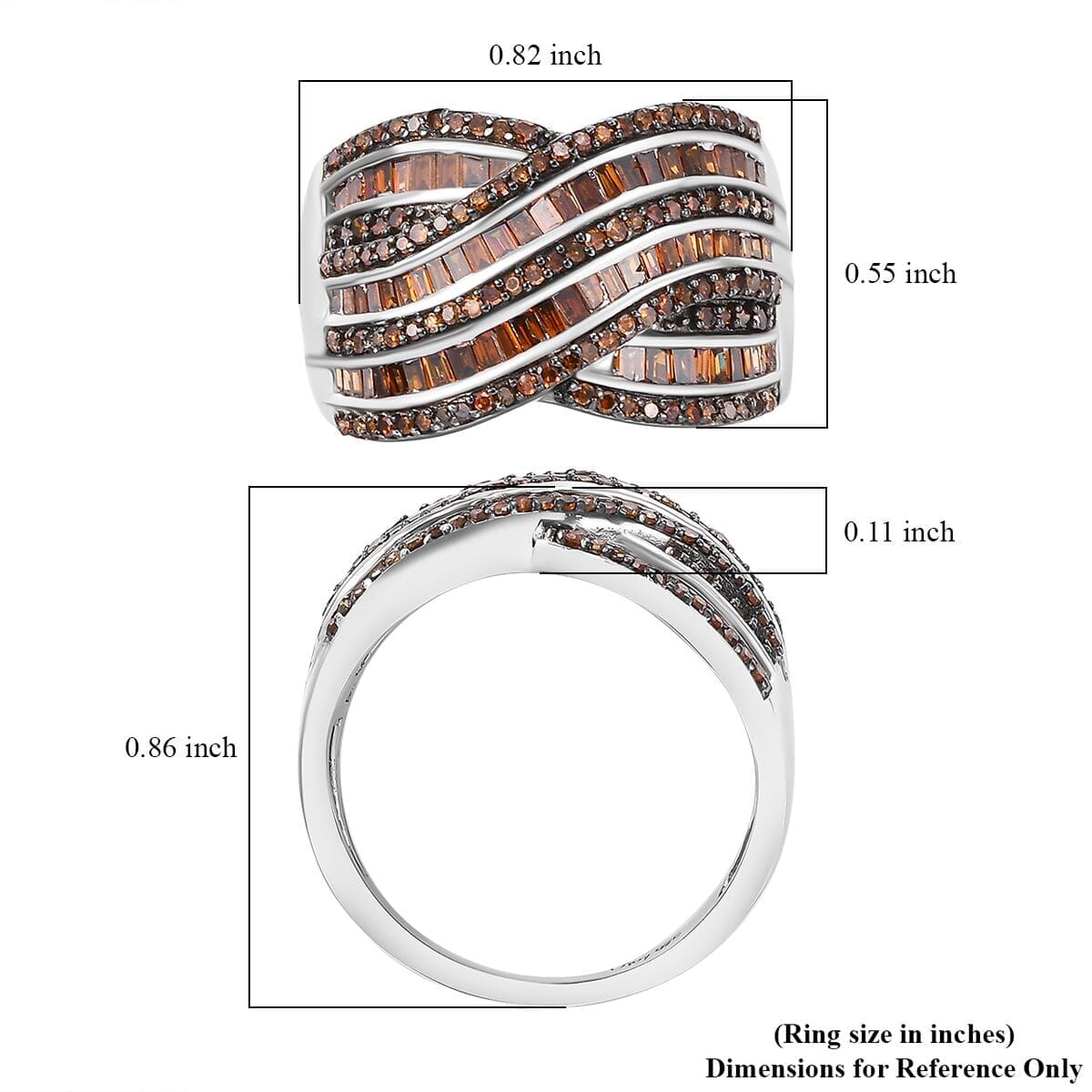 Red Diamond 1.00 ctw Bridge Over Ring in Rhodium Over Sterling Silver (Size 6.0) image number 5