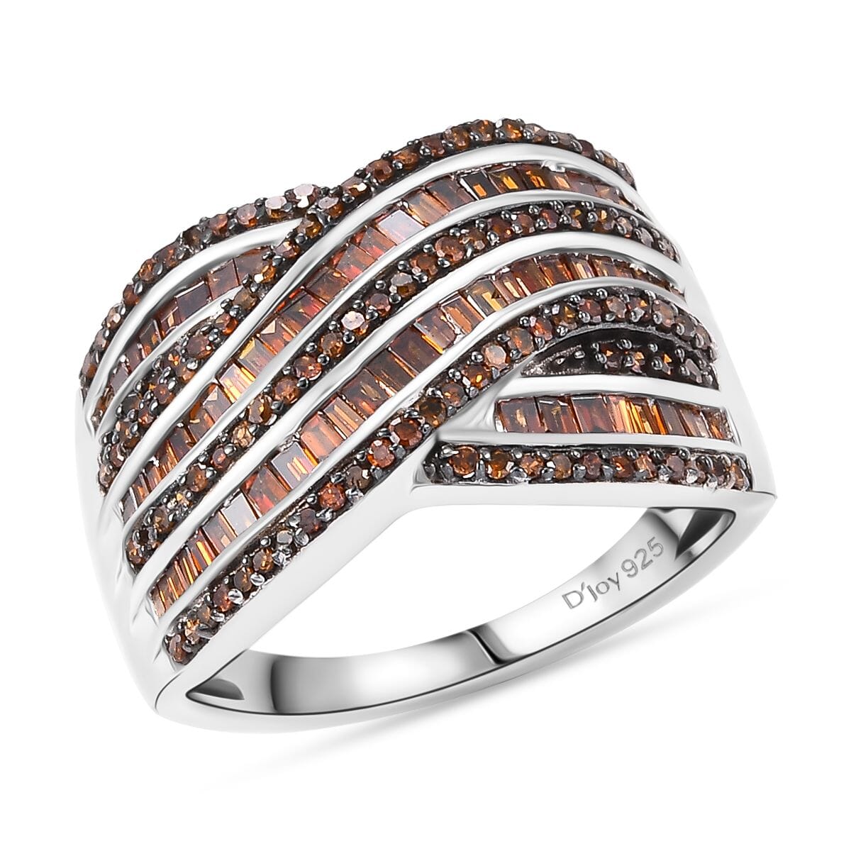 Red Diamond 1.00 ctw Bridge Over Ring in Rhodium Over Sterling Silver (Size 7.0) image number 0