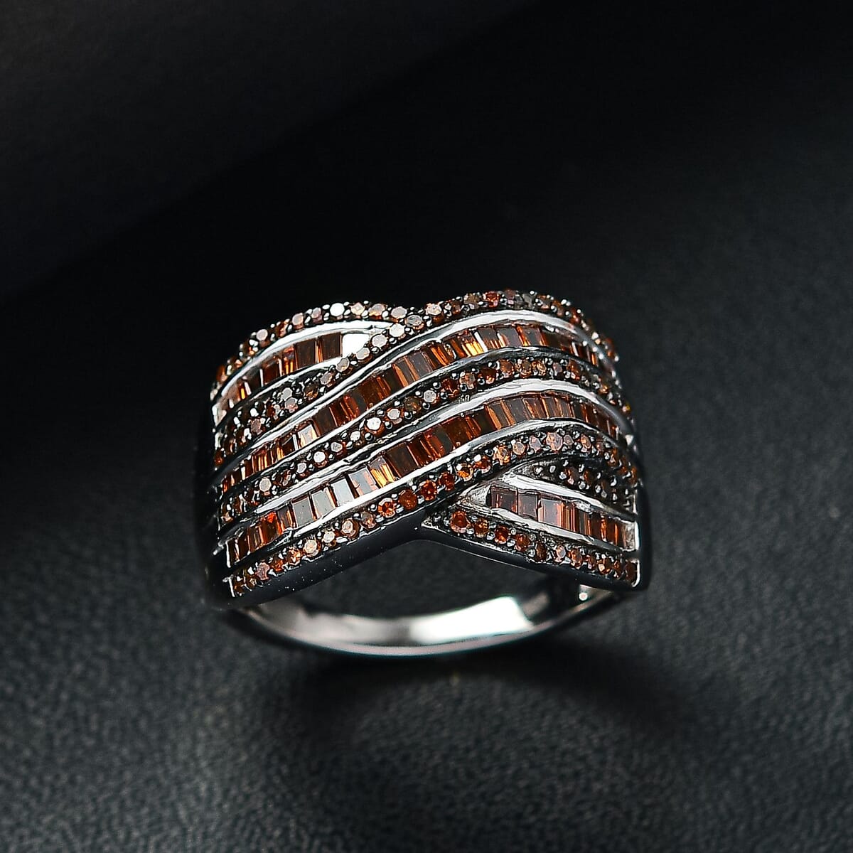 Red Diamond 1.00 ctw Bridge Over Ring in Rhodium Over Sterling Silver (Size 7.0) image number 1
