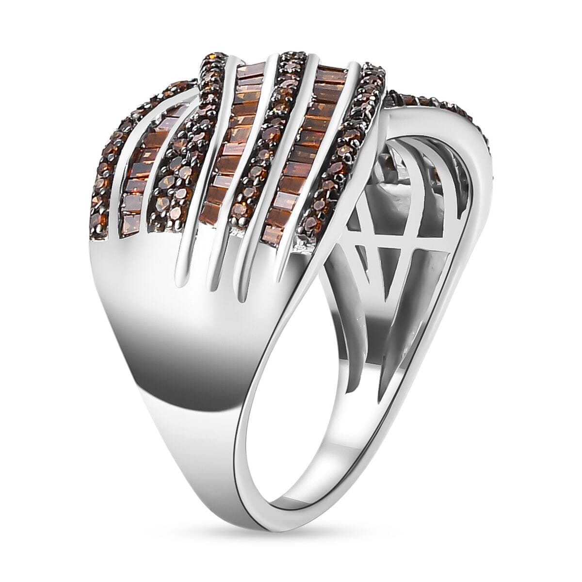 Red Diamond 1.00 ctw Bridge Over Ring in Rhodium Over Sterling Silver (Size 7.0) image number 3