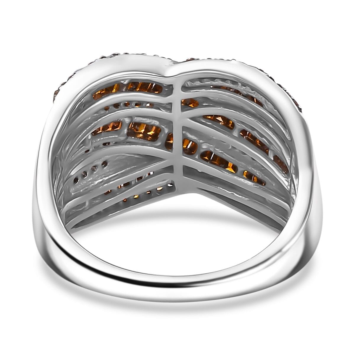 Red Diamond 1.00 ctw Bridge Over Ring in Rhodium Over Sterling Silver (Size 7.0) image number 4
