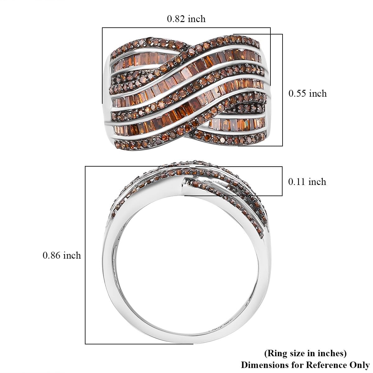 Red Diamond 1.00 ctw Bridge Over Ring in Rhodium Over Sterling Silver (Size 7.0) image number 5