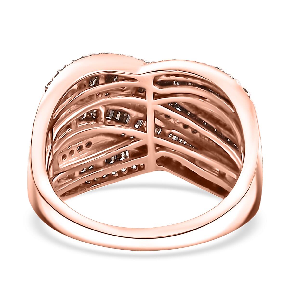 Natural Champagne Diamond 1.00 ctw Waves Ring in 18K Vermeil RG Over Sterling Silver (Size  10.0) image number 4