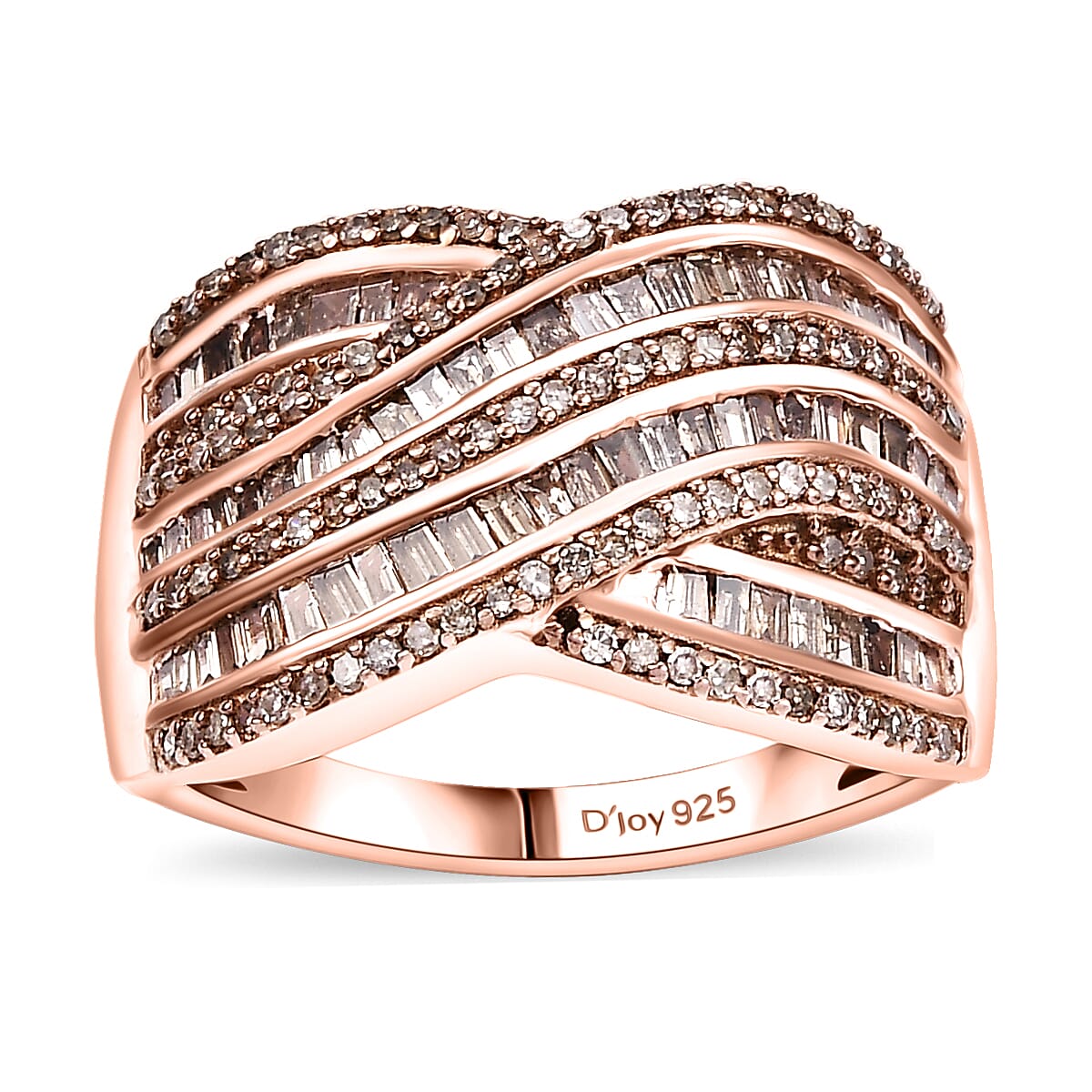 Natural Champagne Diamond 1.00 ctw Waves Ring in 18K Vermeil RG Over Sterling Silver (Size  8.0) image number 0