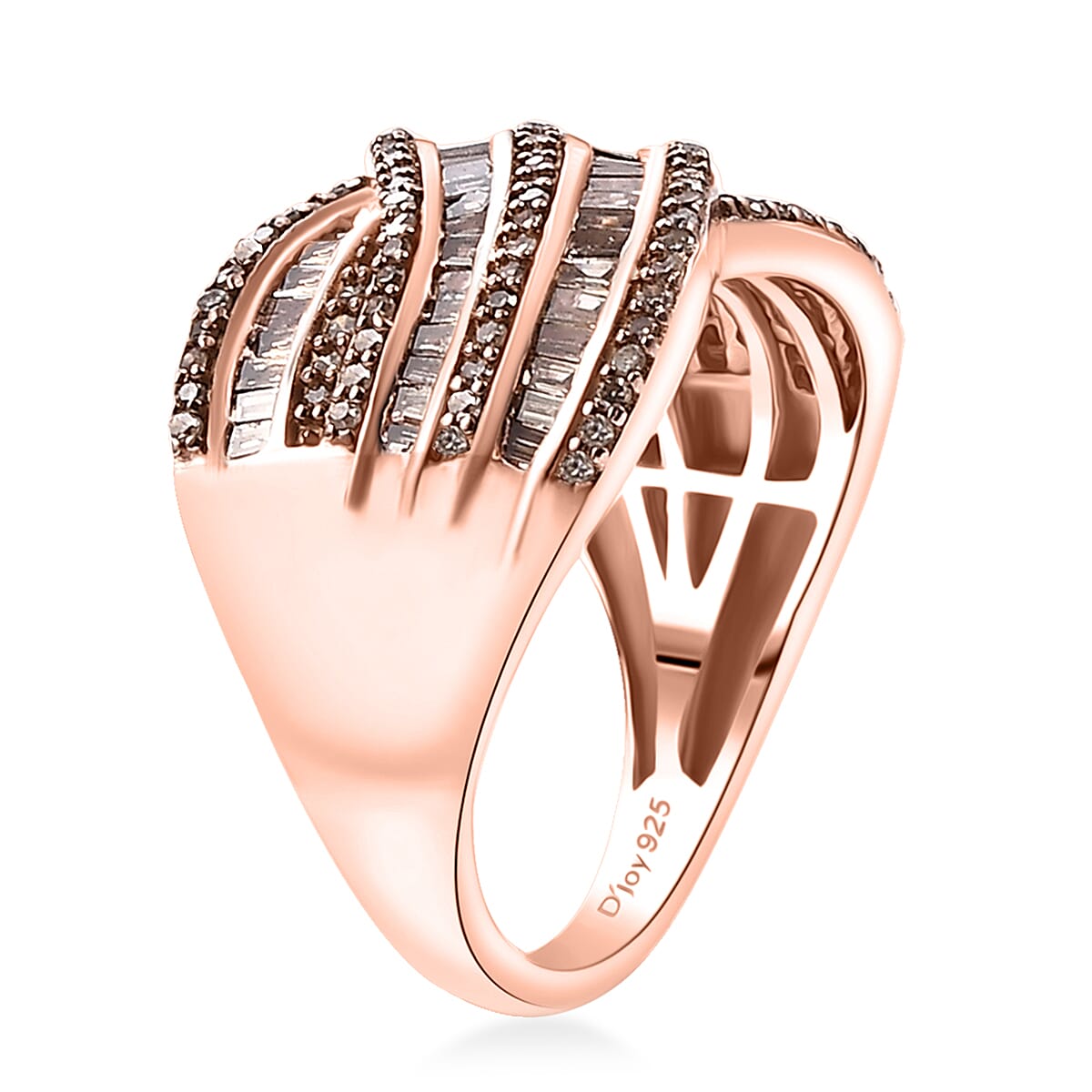 Natural Champagne Diamond 1.00 ctw Waves Ring in 18K Vermeil RG Over Sterling Silver (Size  8.0) image number 3